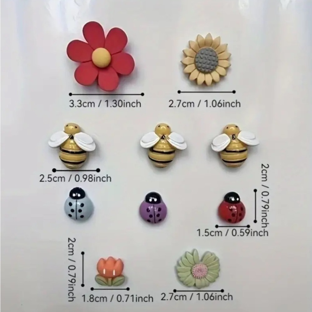 Bee Ladybug Flower Refrigerator Magnet Set Colorful Garden Decor
